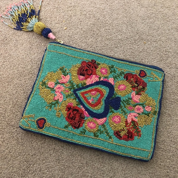 Handbags - Fully Beaded Clutch Boho Mint Blue Pink